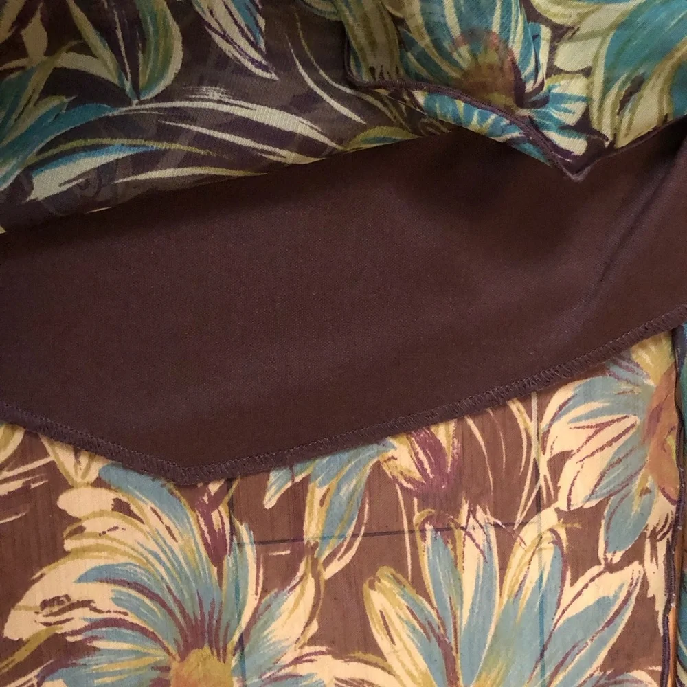 Meghan Matthews Daisy Floral Asymmetrical Sleeveless Green Brown Midi Dress 8 - Picture 7 of 10